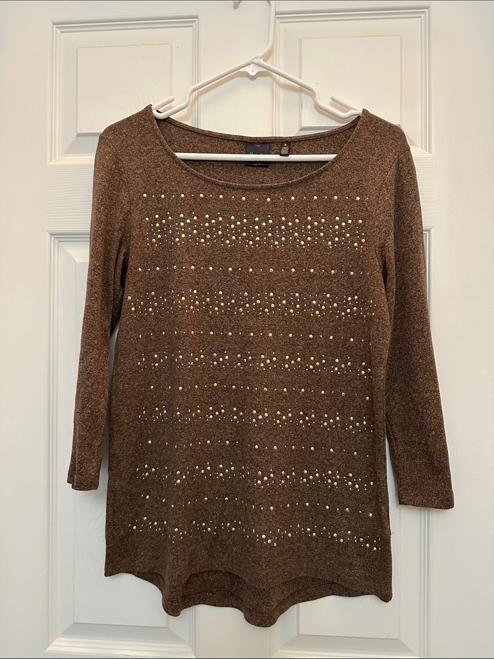 Rafaella Brown Knit Top with Gold Studs